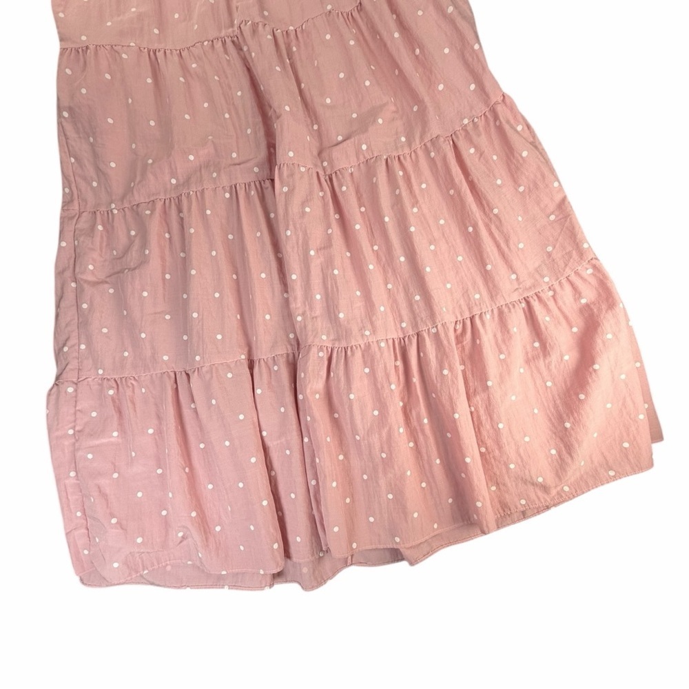 English Factory Women's Pink Polka Dot Tiered Maxi Dress W/Tie Back Size Small - Picture 8 of 13